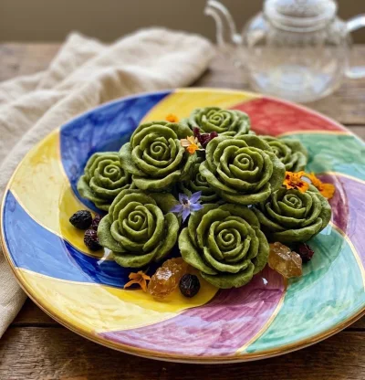 Cápsulas de té verde en forma de rosa